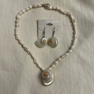 Sterling Silver Shell Necklace and Earring Set NWOT